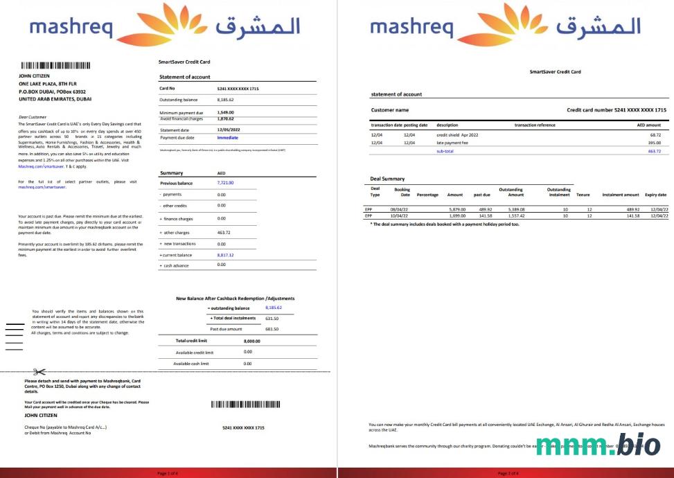 UAE Mashreq bank St Excel